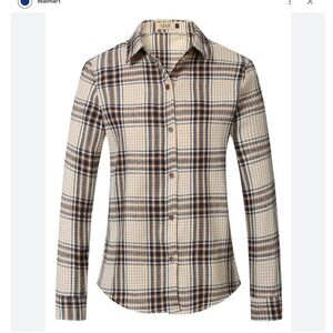 SSLR Women's 4XL Flannel Shirt Long Sleeve Plaid Button Down Beige‎ Brown
